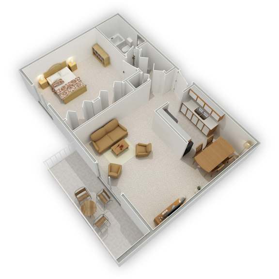 The Pines of Burnsville - One Bedroom Floor Plan (3D)