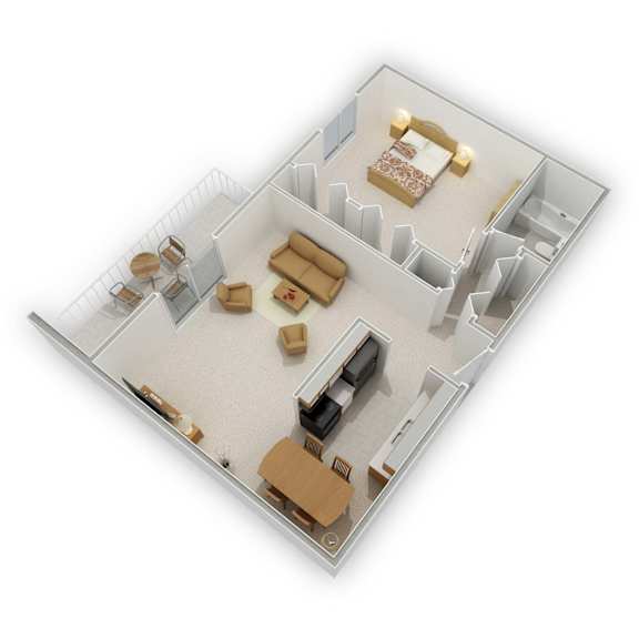 The Pines of Burnsville - One Bedroom Floor Plan (3D)