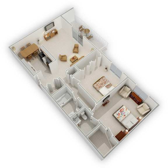 The Pines of Burnsville - Two Bedroom Floor Plan (3D)