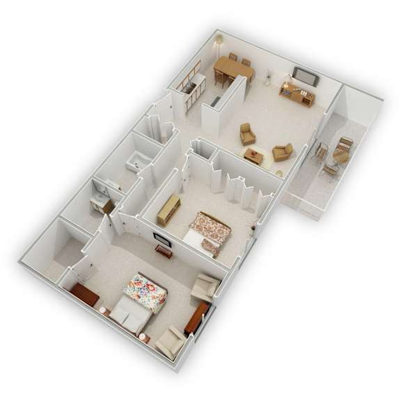 The Pines of Burnsville - Two Bedroom Floor Plan (3D)