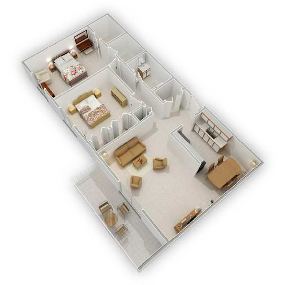 The Pines of Burnsville - Two Bedroom Floor Plan (3D)