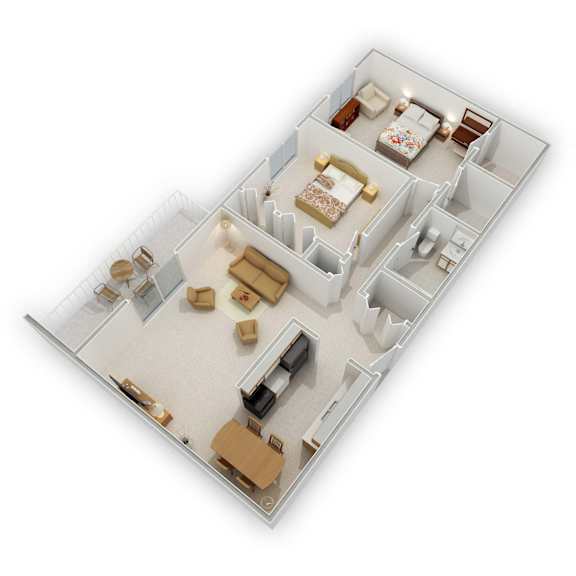 The Pines of Burnsville - Two Bedroom Floor Plan (3D)