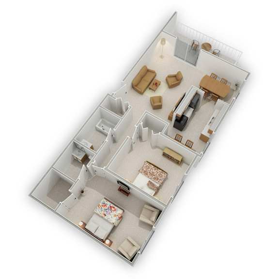 The Pines of Burnsville - Large Two Bedroom Floor Plan (3D)