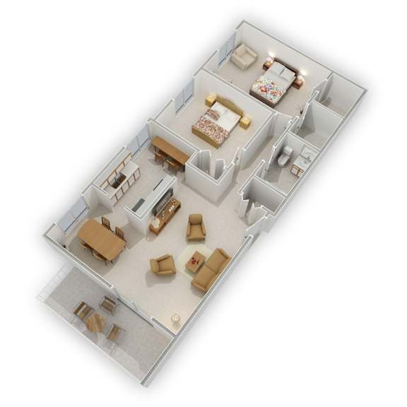 The Pines of Burnsville - Large Two Bedroom Floor Plan (3D)