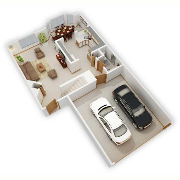 Bridgeway Three-Bedroom Floor Plan (Main Level - 3D)
