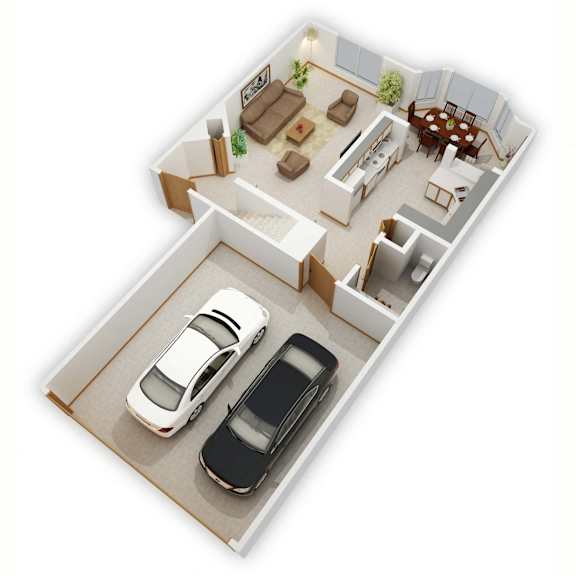 Bridgeway Three-Bedroom Floor Plan (Main Level - 3D)