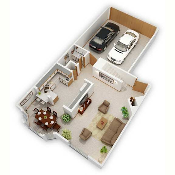 Bridgeway Three-Bedroom Floor Plan (Main Level - 3D)