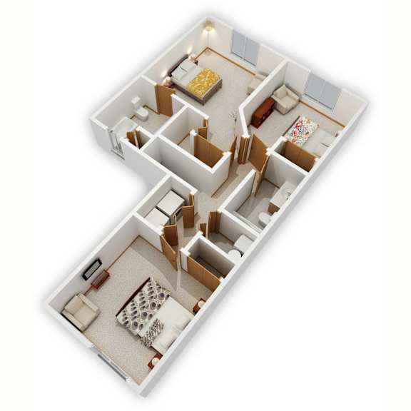 Bridgeway Three-Bedroom Floor Plan (Upper Level - 3D)