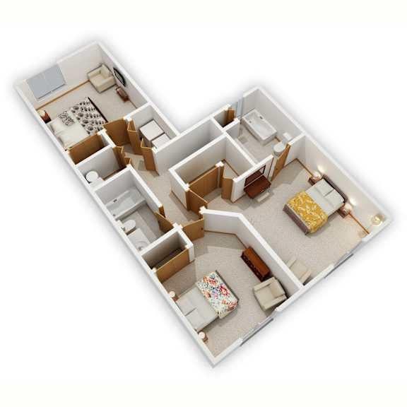 Bridgeway Three-Bedroom Floor Plan (Upper Level - 3D)