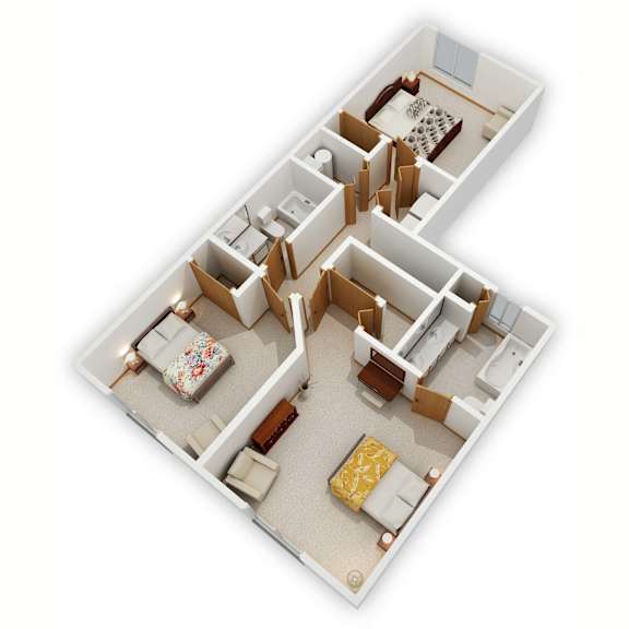 Bridgeway Three-Bedroom Floor Plan (Upper Level - 3D)