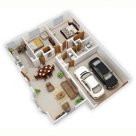 Shoreview I Two-Bedroom Floor Plan (3D)