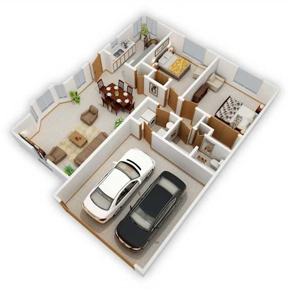 Shoreview I Two-Bedroom Floor Plan (3D)