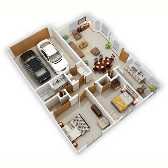 Shoreview I Two-Bedroom Floor Plan (3D)