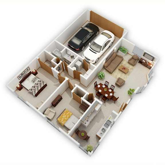 Shoreview I Two-Bedroom Floor Plan (3D)