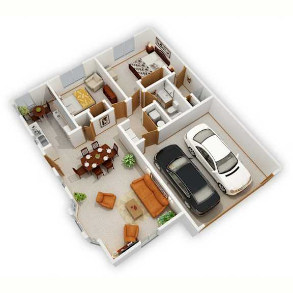 Shoreview II Two-Bedroom Floor Plan (3D)