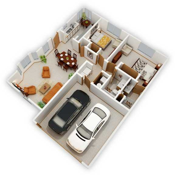 Shoreview II Two-Bedroom Floor Plan (3D)