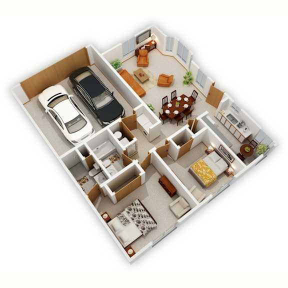 Shoreview II Two-Bedroom Floor Plan (3D)