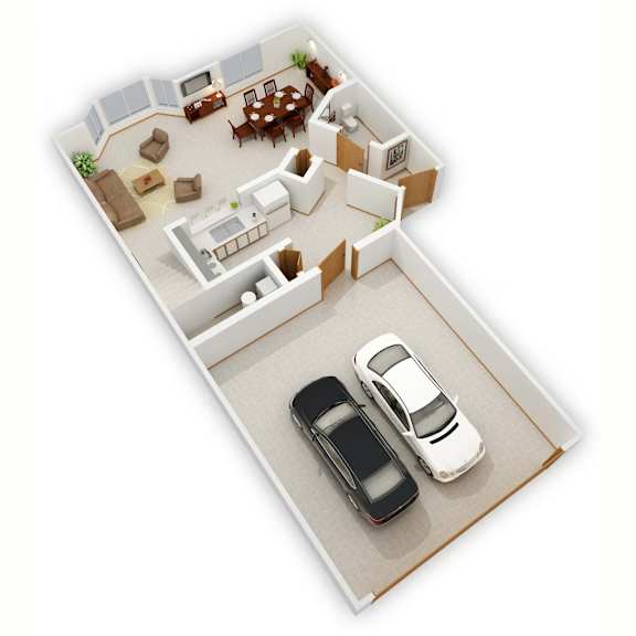 Trailway Two-Bedroom Floor Plan (Main Level - 3D)