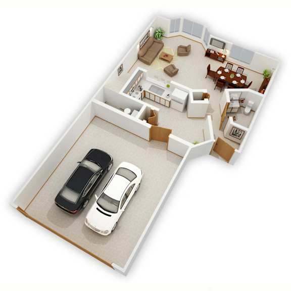 Trailway Two-Bedroom Floor Plan (Main Level - 3D)
