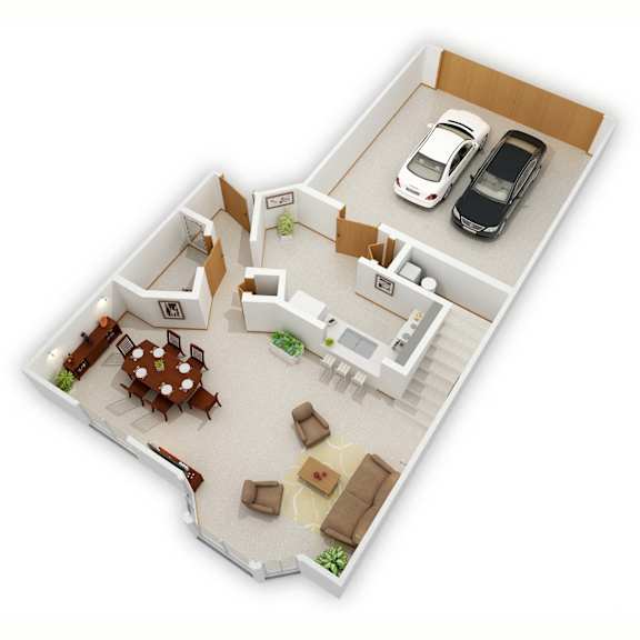 Trailway Two-Bedroom Floor Plan (Main Level - 3D)