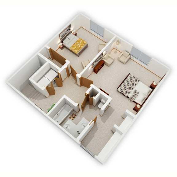 Trailway Two-Bedroom Floor Plan (Upper Level - 3D)