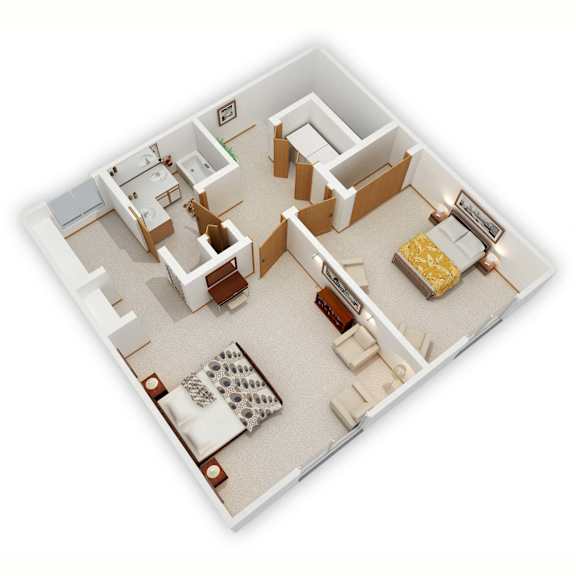 Trailway Two-Bedroom Floor Plan (Upper Level - 3D)