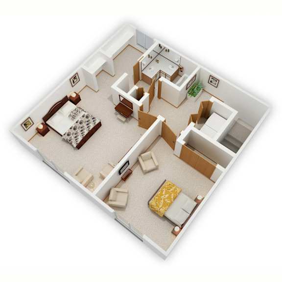 Trailway Two-Bedroom Floor Plan (Upper Level - 3D)