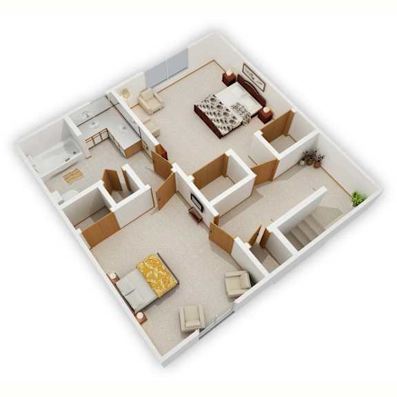 Westwind Two-Bedroom Floor Plan (Upper Level - 3D)