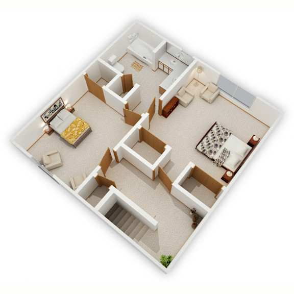 Westwind Two-Bedroom Floor Plan (Upper Level - 3D)