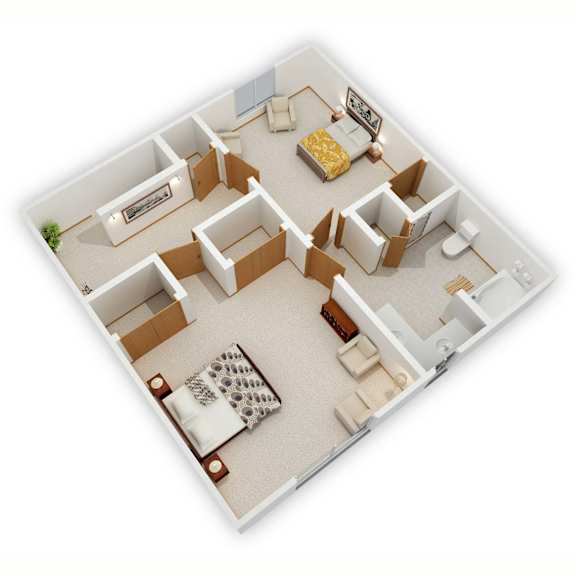 Westwind Two-Bedroom Floor Plan (Upper Level - 3D)