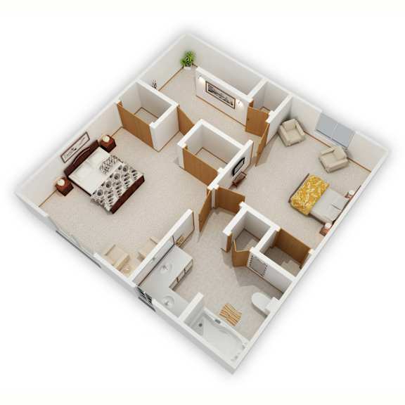 Westwind Two-Bedroom Floor Plan (Upper Level - 3D)