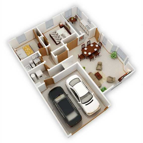 Woodlane I Three-Bedroom Floor Plan (Main Level - 3D)