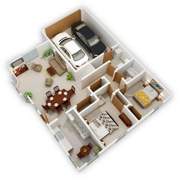 Woodlane I Three-Bedroom Floor Plan (Main Level - 3D)