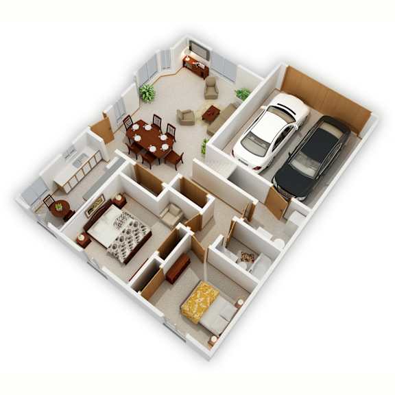 Woodlane I Three-Bedroom Floor Plan (Main Level - 3D)