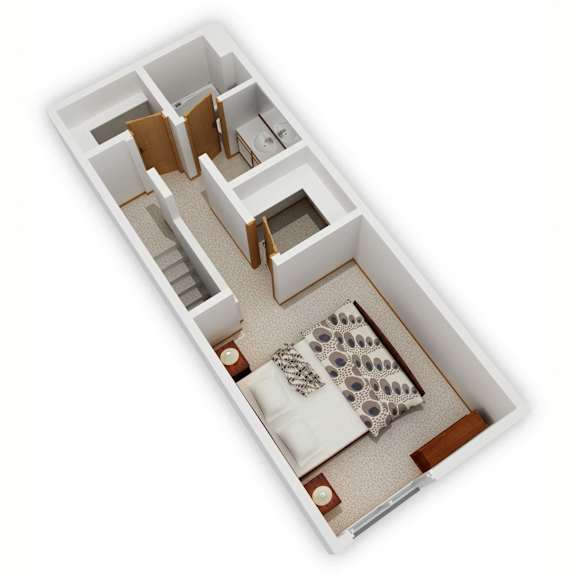 Woodlane I Three-Bedroom Floor Plan (Upper Level - 3D)