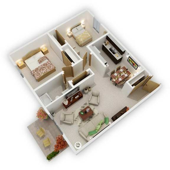 Mountain View Apartments - Two Bedroom Floor Plan (3D)