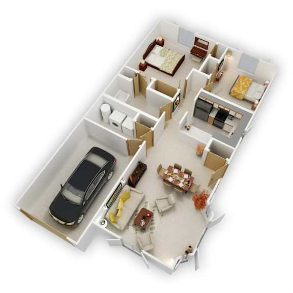 Birch Lake Townhomes - Forestwood Two Bedroom Floor Plan (3D)