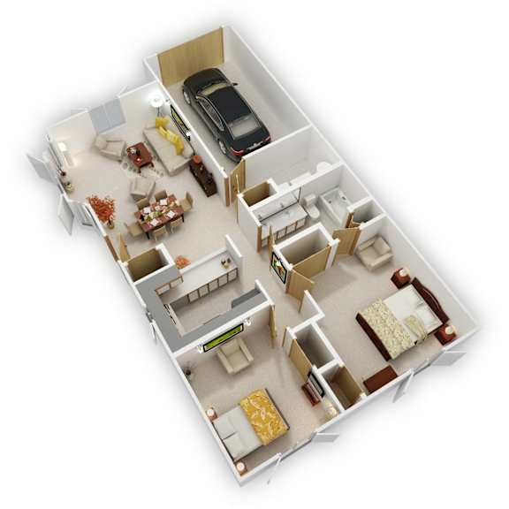 Birch Lake Townhomes - Forestwood Two Bedroom Floor Plan (3D)