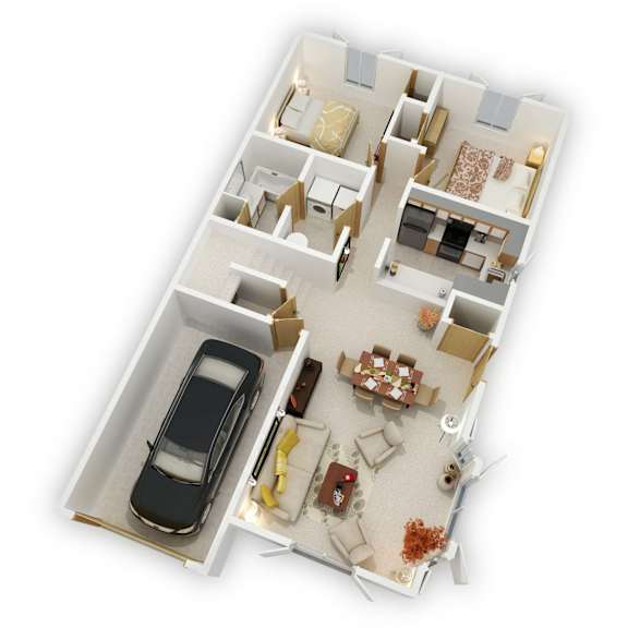 Birch Lake Townhomes - Hearthstone Three Bedroom Main Level Floor Plan (3D)