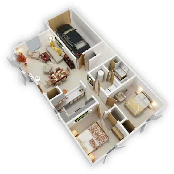 Birch Lake Townhomes - Hearthstone Three Bedroom Main Level Floor Plan (3D)