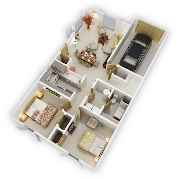 Birch Lake Townhomes - Hearthstone Three Bedroom Main Level Floor Plan (3D)