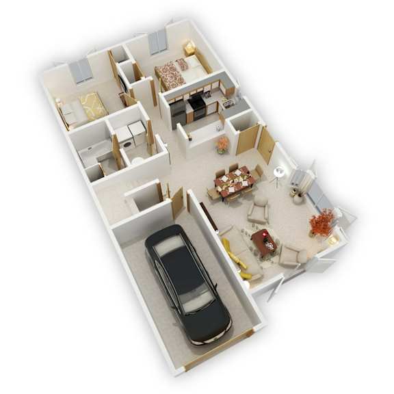 Birch Lake Townhomes - Hearthstone Three Bedroom Main Level Floor Plan (3D)