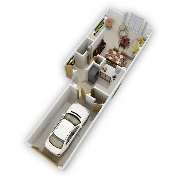 Birch Lake Townhomes - Rivergate Two Bedroom Main Level Floor Plan (3D)