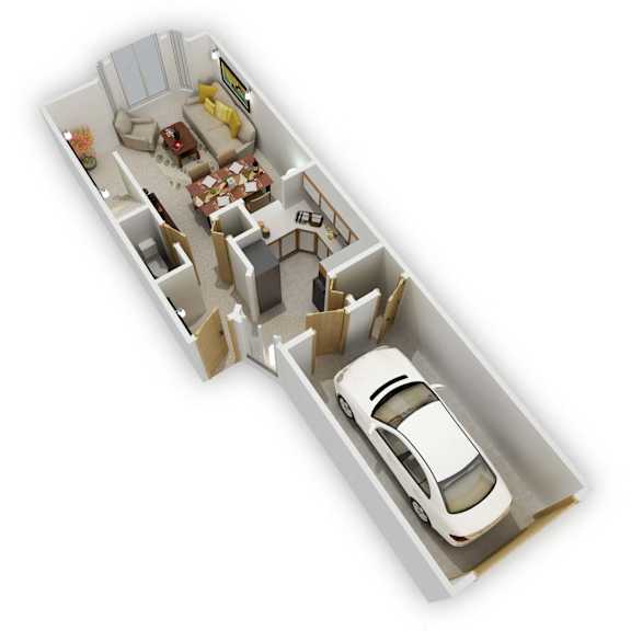 Birch Lake Townhomes - Rivergate Two Bedroom Main Level Floor Plan (3D)