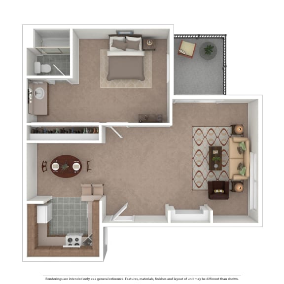 One-Bedroom B1 Floor Plan at Village Pointe Apartments, Northridge, CA