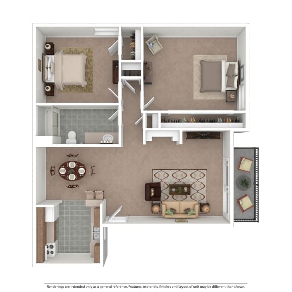 Two-Bedroom C2 Floor Plan at Village Pointe Apartments, Northridge