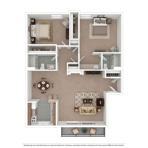 Two-Bedroom D1 Floor Plan at Village Pointe Apartments, Northridge, 91325
