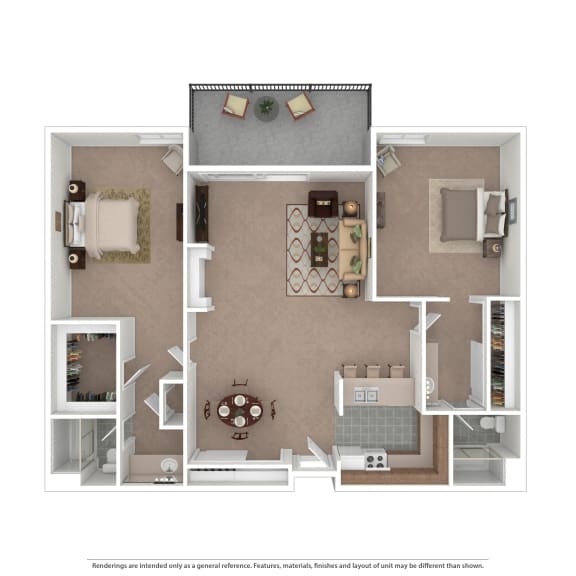 Two-Bedroom D2 Floor Plan at Village Pointe Apartments, Northridge, CA, 91325