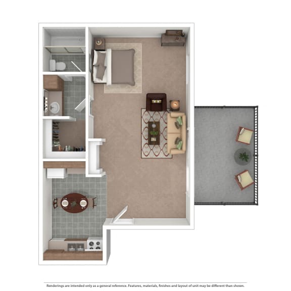 Studio A2 Floor Plan at Village Pointe Apartments, Northridge, 91325