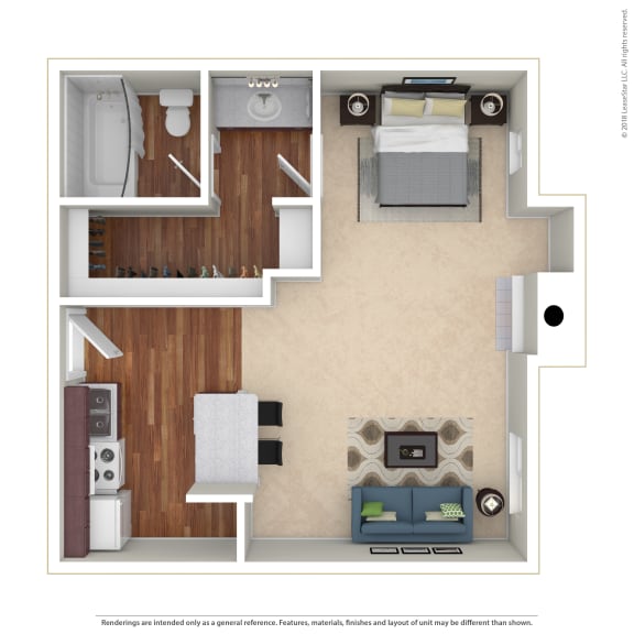 Studio Floor Plan at Northview-Southview Apartment Homes, Reseda, CA, 91335